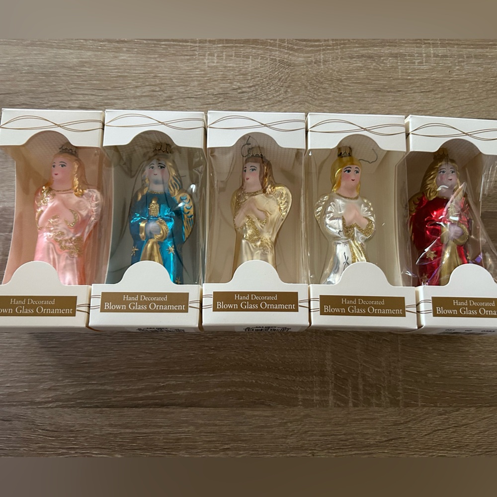 German Blown Glass Ornament Hand Decorated Angel Christmas Ornaments Set Of 5